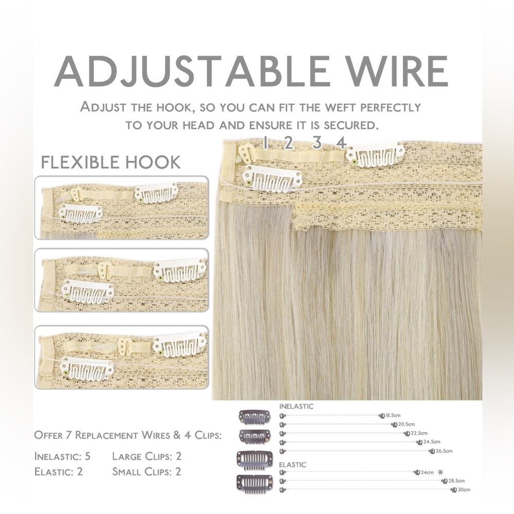 WENNALIFE Real Human Hair Extensions 20 inch Ash Blonde with Platinum highlights - Picture 6 of 9